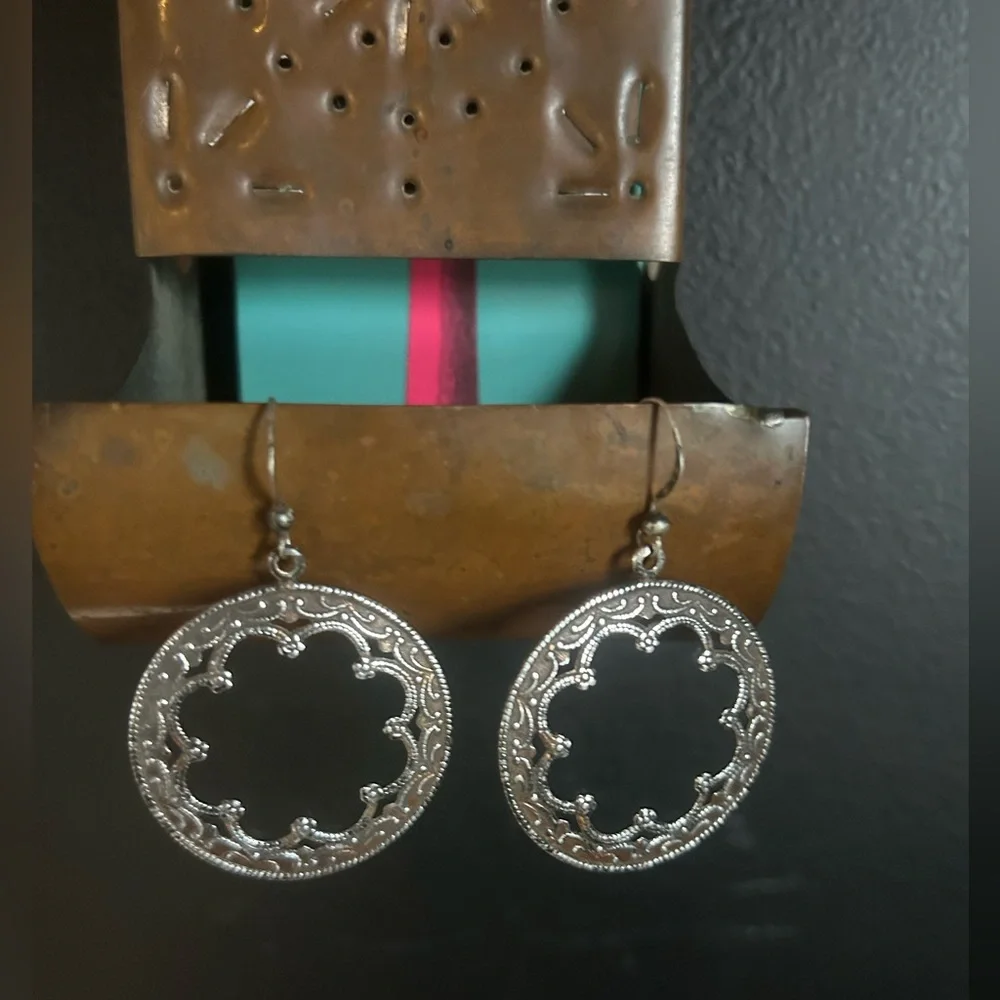 Boho Silver Floral Round Earrings